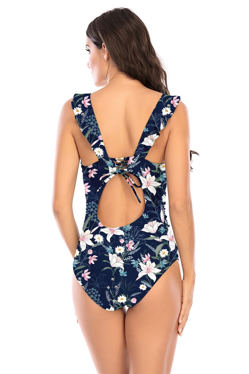 Yeni sınır ötesi dış ticaret bikini düz renk uçan kenar kapak göbek ince tek parça muhafazakar mayo kadın bikini_voghion.com