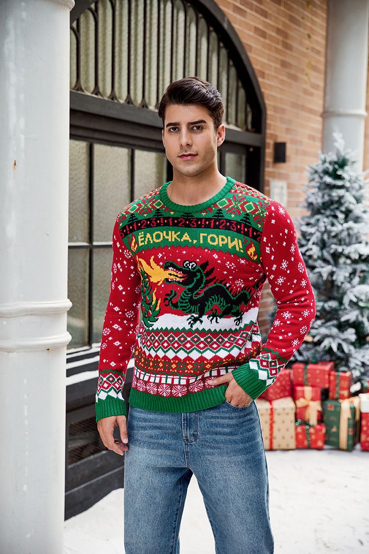 Alpaka-Jacquard-Langarm-Weihnachtspullover für Herrenbekleidung 2024 Herbst/Winter Neuer lässiger Strickpullover mit Kapuze_voghion.com