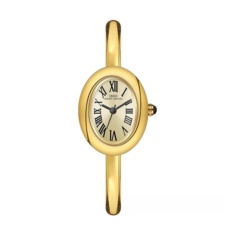 Orologio ovale da donna con quadrante piccolo e numeri romani, al quarzo e bracciale IBSO_voghion.com