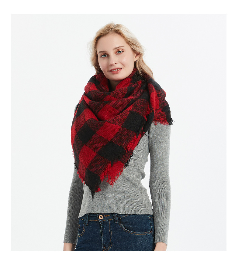 Cachecol quadrado xadrez vermelho e preto feminino outono e inverno unissex_voghion.com