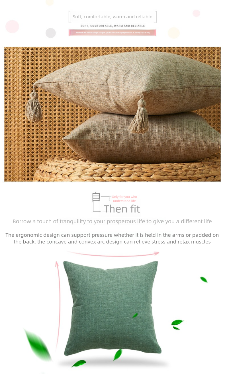 Solid Color Cotton Linen Cushion Cover, Simple Decorative Pillowcase With Tassels, No Insert For Sofa Bedroom_voghion.com