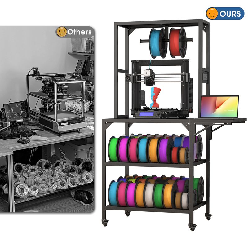 3D Printer Stand, Heavy Duty 3D Printer Table Stand With Filament Storage Rack, T-Shaped Spools Holder Rack With Wheels,3D Printer Workbench For 3D Printing Studio, Home Office Workshop_voghion.com