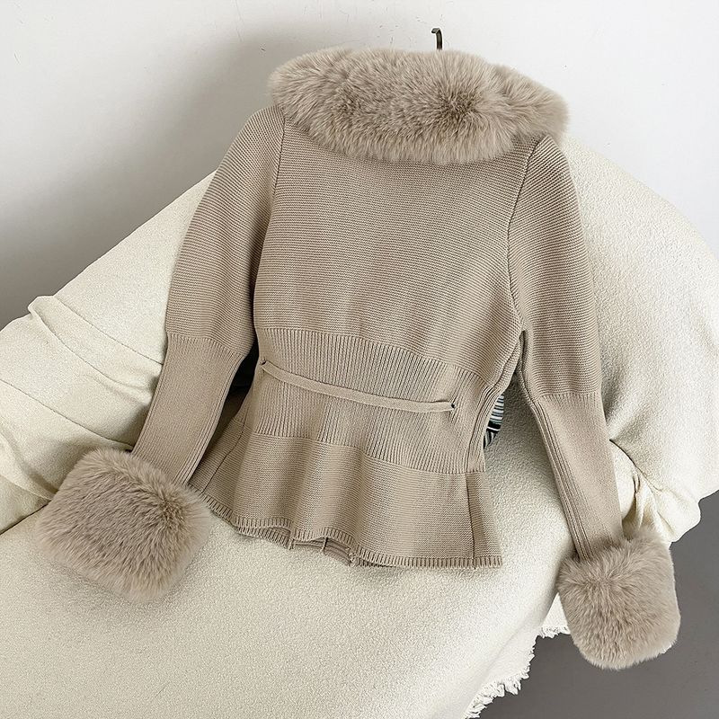 Damenbekleidung Herbst und Winter Strickpullover Pelz Knopfleiste Manschetten Abnehmbarer Strickpullover_voghion.com