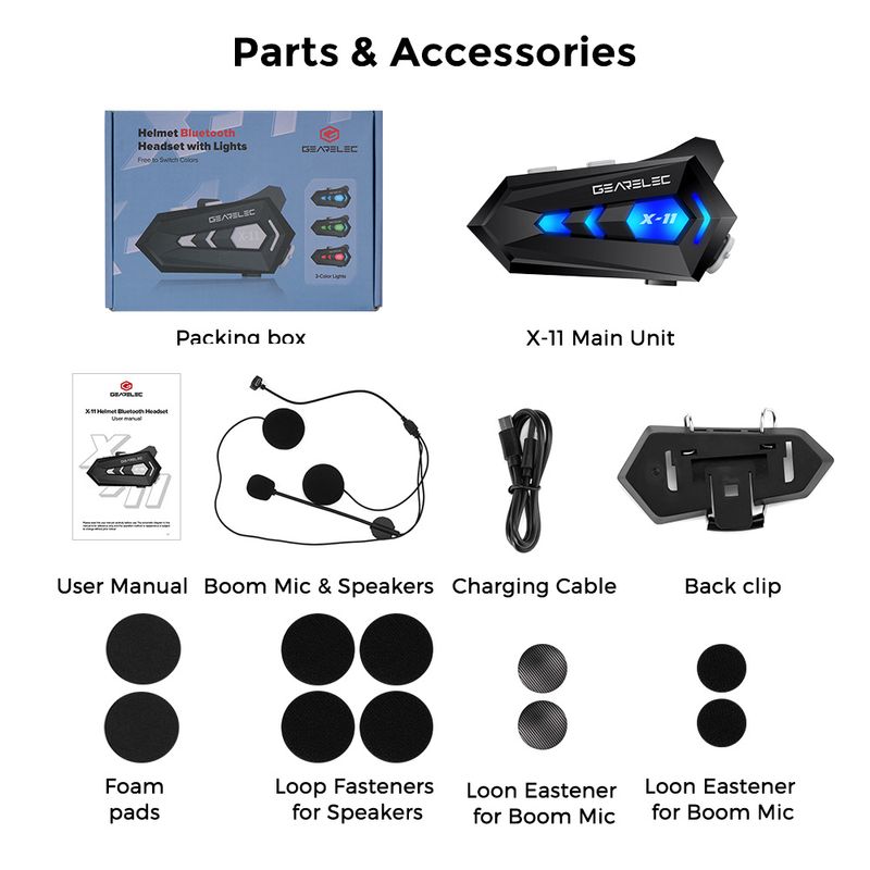 GEARELEC X11 Motorcycle Bluetooth Helmet Hands Free Call IPX6 Waterproof 1000mAh Headset Speakers HiFi Stereo RGB Light_voghion.com