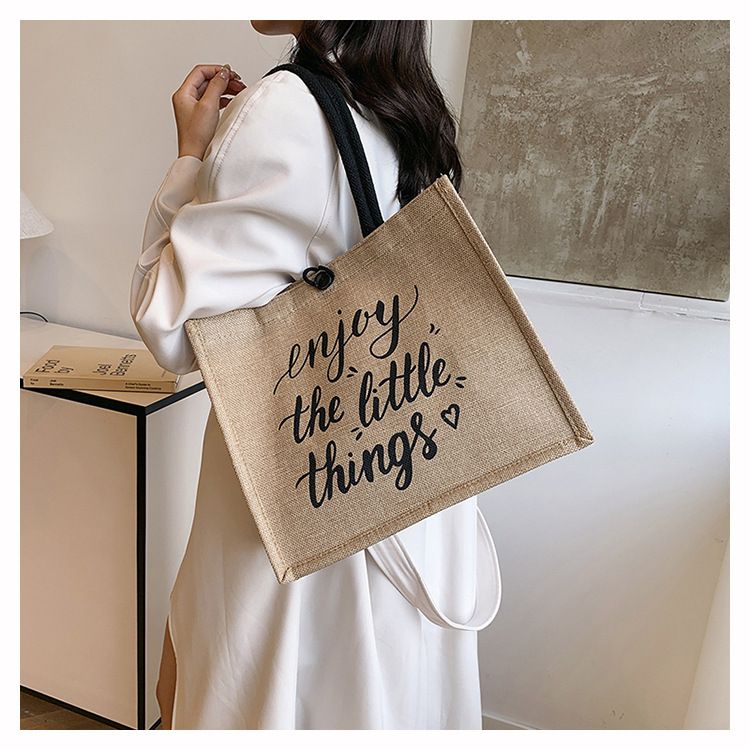 Beach Bag Thickened Large Capacity Linen Underarm Bag Shopping Bag Commuter Tote Bag Premium Casual Hand Bill Shoulder Bag Minimalism_voghion.com