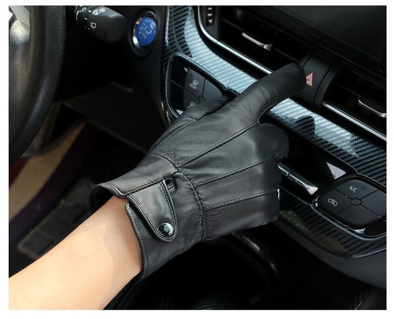 Herrenhandschuhe Echte Lederhandschuhe Herbst und Winter Plus Samt Warme Handschuhe Aus Reinem Schaffell Winddichte Kältefeste Outdoor-Fahrradhandschuhe_voghion.com