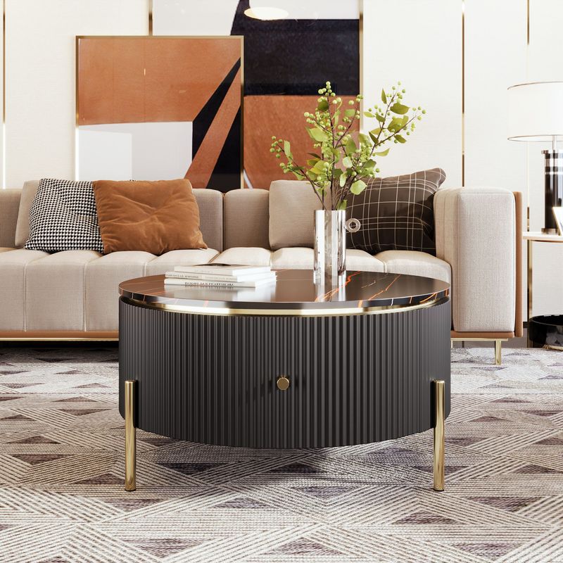 Modern Round Coffee Table With 2 Large Drawers Storage Accent Table(31.5'')_voghion.com