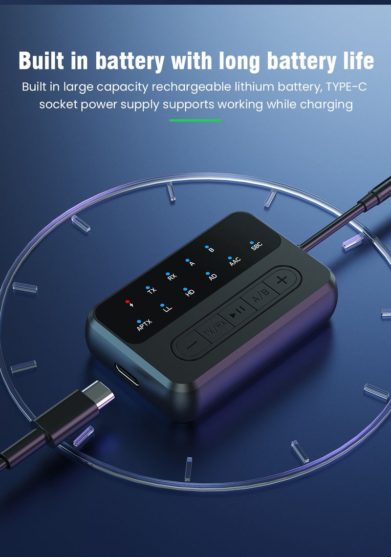 Qualcomm QCC5.4 Adapter Bluetooth Receiver Transmitter 2-in-1 TV Computer One-to-Two AptX Airplane_voghion.com