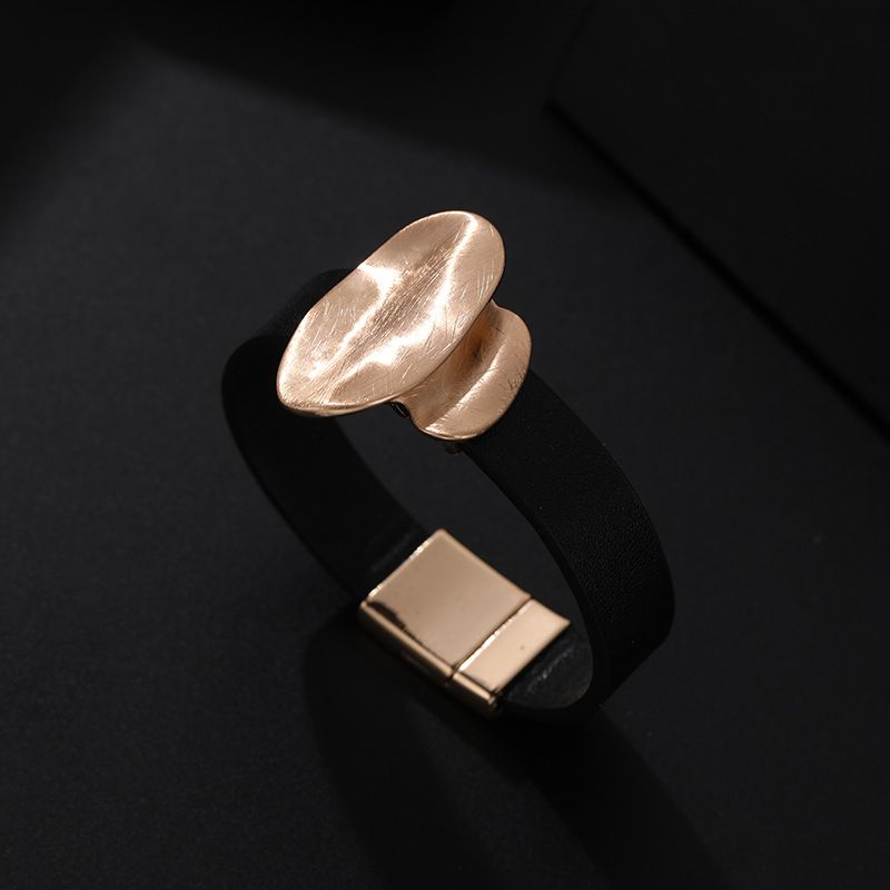 Brushed Oval Versatile Metal High-end Simple Women's Leather Bracelet_voghion.com