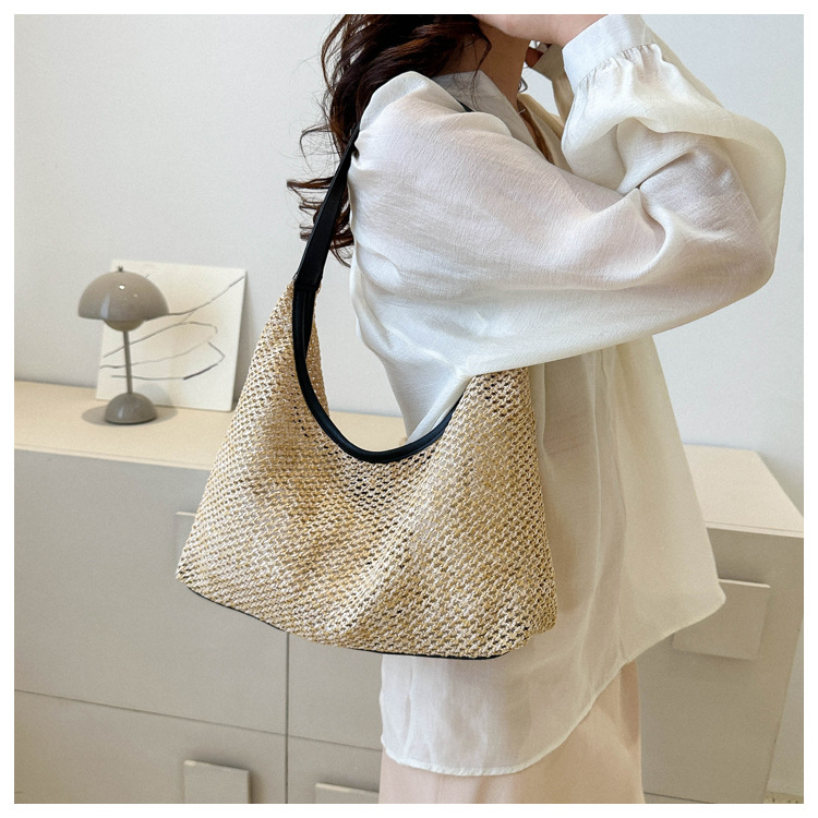 Grass large capacity fashionable leisure popular in summer 2024, Korean version woven single shoulder underarm, tote_voghion.com