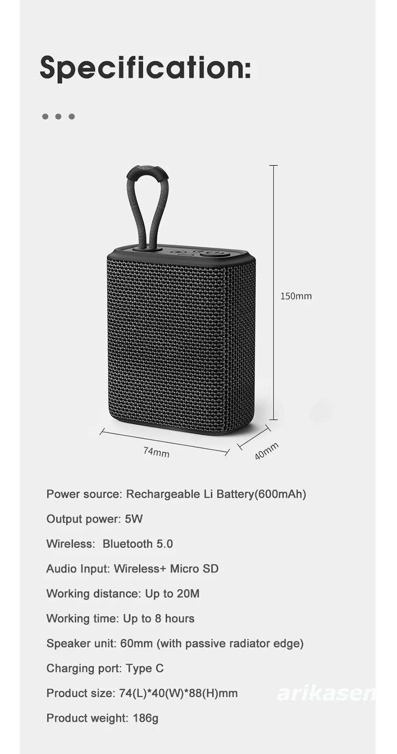 Bluetooth-luidsprekers Mini draadloze draagbare luidspreker met TF-kaartsleuf, compact formaat dubbele koppeling, HD-geluid, TWS,_voghion.com