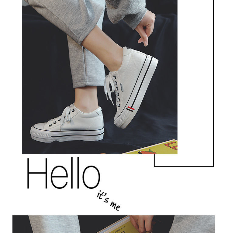Spring Spring Low-cut Inner Height Women's Shoes Korean Student Versatile Canvas Shoes, Quilted Platform, White Shoes, Women's Single Shoes_voghion.com