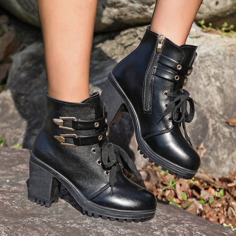 Damenschuhe mit Strasssteinen, runder Zehenpartie, dicker Sohle, große modische Stiefel, Winterstiefel mit dickem Absatz, Retro-Seitenreißverschluss, High Heel, kurze Stiefel_voghion.com