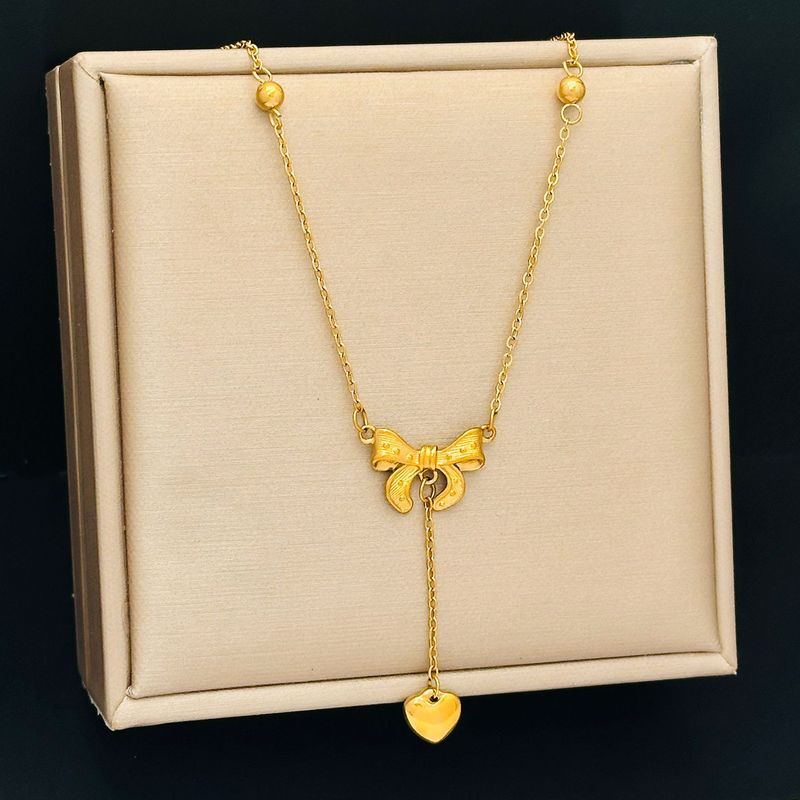 Explosive Love Tassel Bow New Girl Titanium Steel D Fu Same Style Internet Red Non Fading Collar Chain Necklace Jewelry_voghion.com