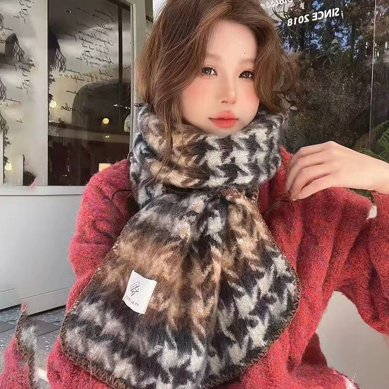 2024 nieuwe verdikte warme Qianniao raster herfst en winter contrasterende kleur voor vrouwen Koreaanse versie veelzijdig temperament_voghion.com