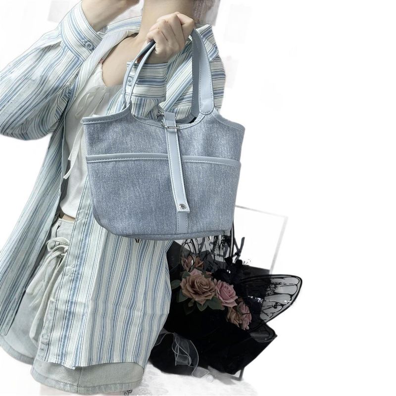 2025 Canvas Splicing Shoulder Handheld Vegetable Basket Lock Head Bag, Fashion, Versatile, Trial, Small, High_voghion.com