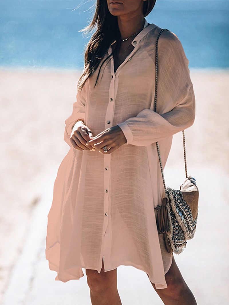 Women's Lightweight Chambray Shirt Cover-Up – Beach Dress, Swimwear Wrap, Sun Protection Top, Casual Loose Fit Tunic_voghion.com