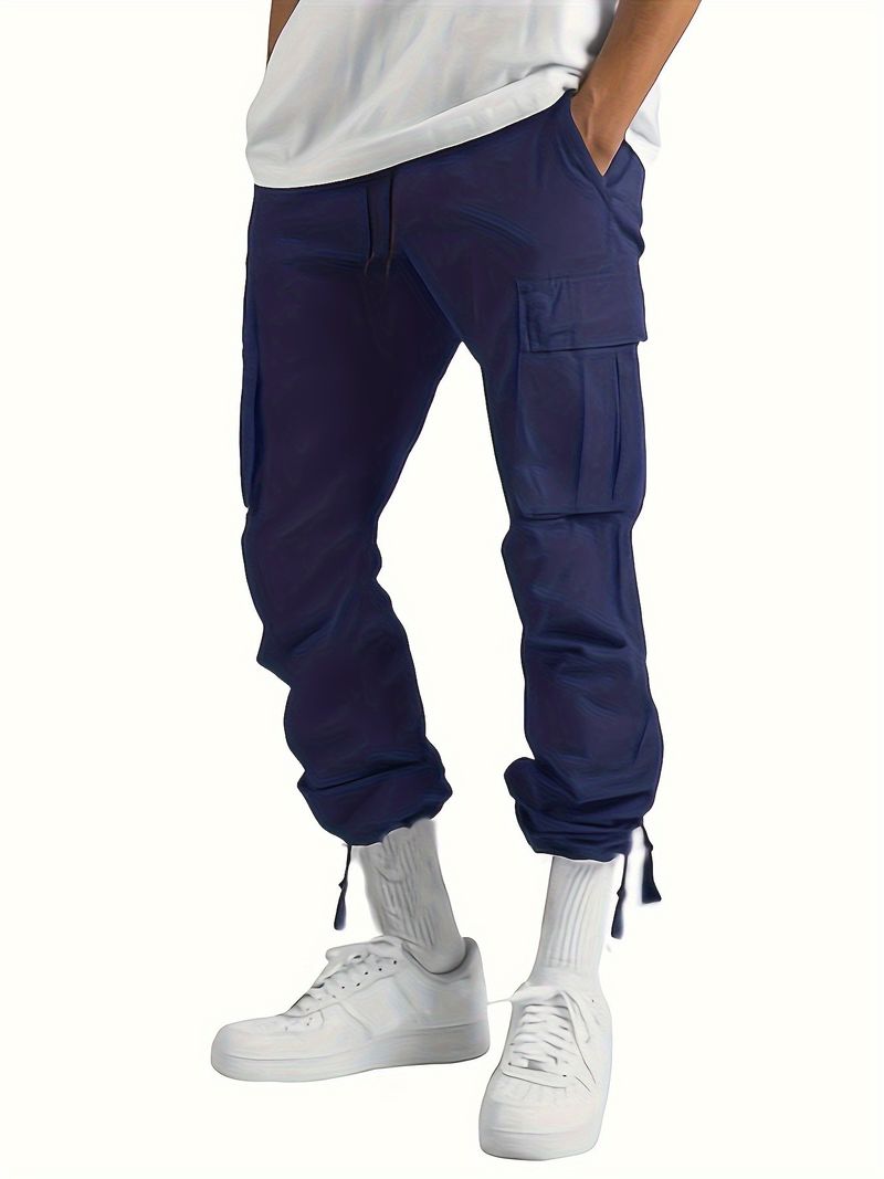 Ropa de Hombre Exclusivamente Pantalones de Trabajo Deportivos para Hombre Color Sólido Cordón Multibolsillos_voghion.com
