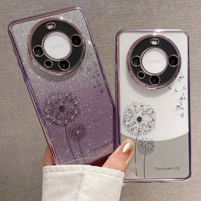 Glitterzachte gegalvaniseerde diamanten paardenbloem telefoonhoesje voor Huawei Mate 60 Plus 50 40 30 Pro Gradient Color Cover_voghion.com
