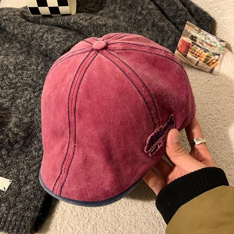 Berretto in denim lavato da donna, basco reversibile, versatile, con ampia circonferenza della testa, stile artistico._voghion.com