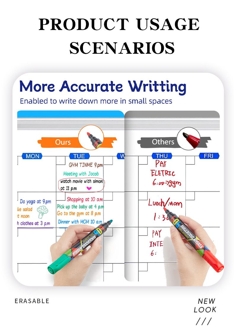 12-farbiges Set mit löschbaren Whiteboard-Markern – abwaschbare, trocken abwischbare Marker für Kinder, Schüler und Lehrer – ungiftige, leuchtende Farben zum Zeichnen und Schreiben_voghion.com