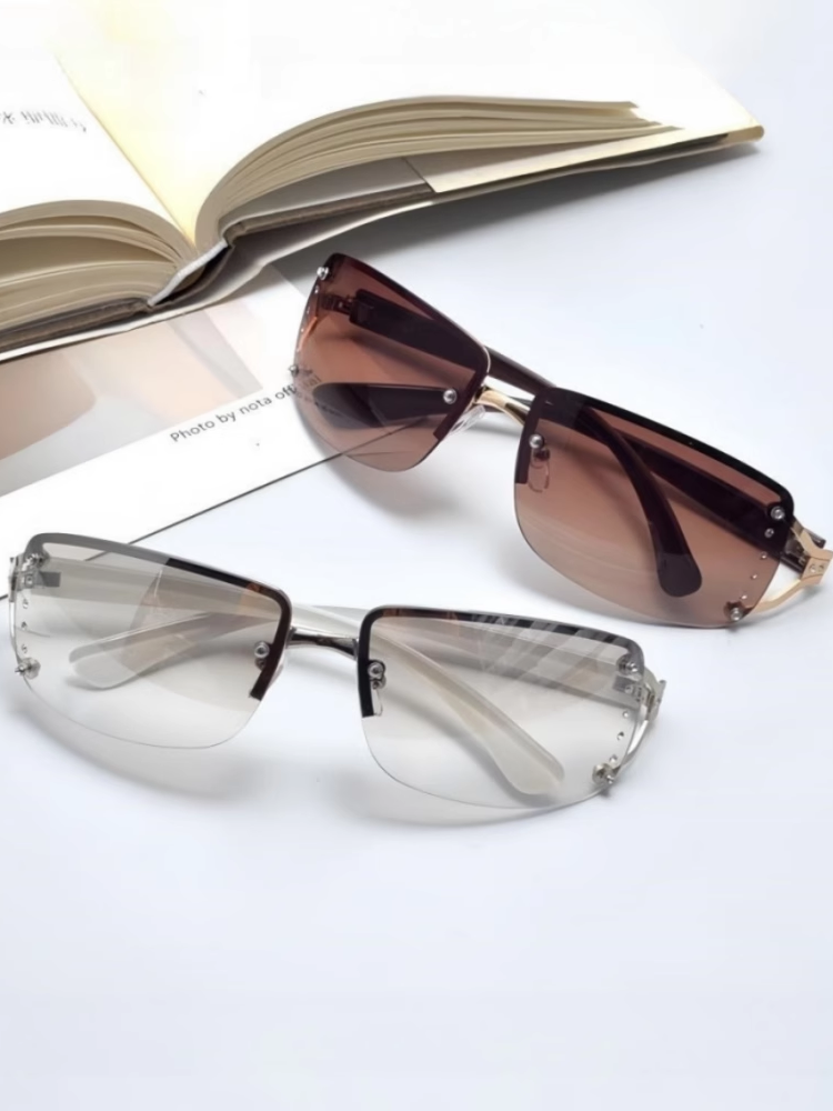 LazyZoom, occhiali da sole da donna in stile retrò europeo e americano con montatura quadrata, stile Millennium Gyaru, stile futuristico_voghion.com