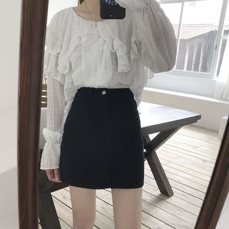 INS Black Half 2024 New Spring/Summer Korean Version Versatile High Waist A-line Wrapped Hip Denim Short Skirt for Women_voghion.com
