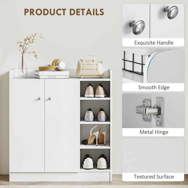HOMCOM Shoe Storage Cabinet Footwear Rack Stand W/Adjustable Shelves White_voghion.com