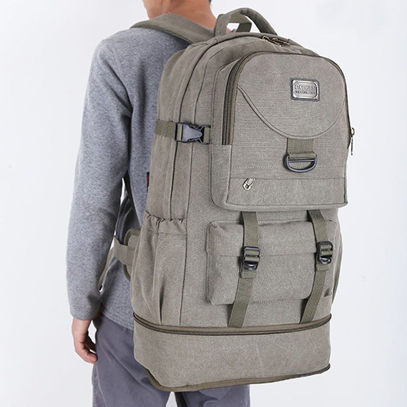 2025s Thick Canvas Expandable To 60L Capacity Hiking Unisex Large Backpack Travel Bag_voghion.com