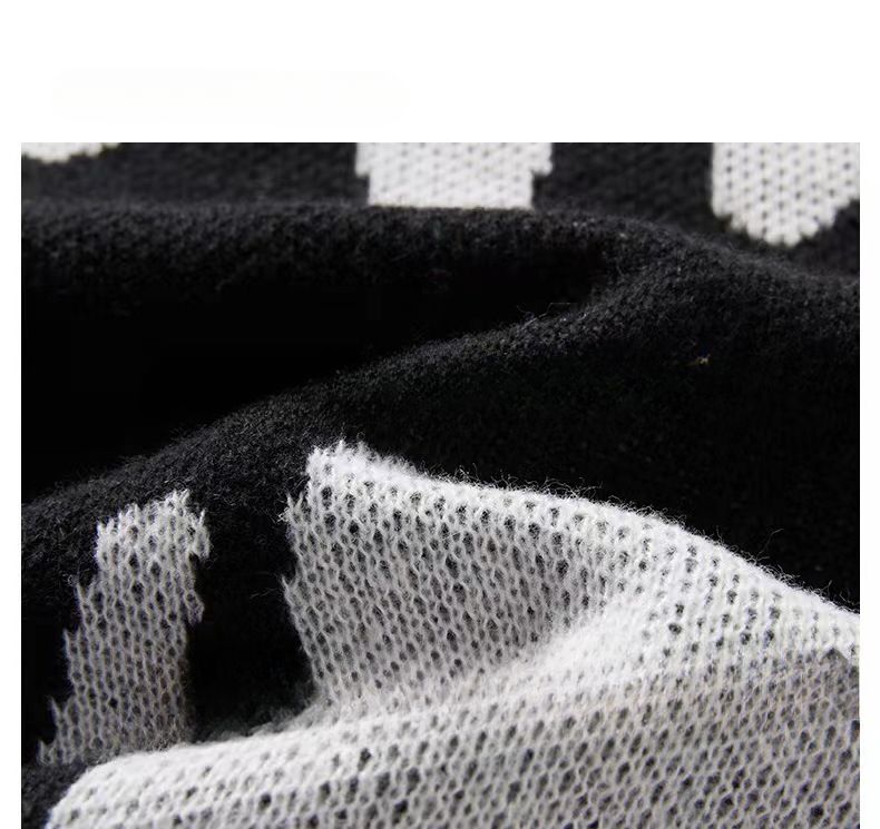 Pull jacquard à col ras du cou tendance et personnalisé pour homme, nouveauté automne/hiver, pull surdimensionné en tricot jacquard noir et blanc pour jeunes_voghion.com