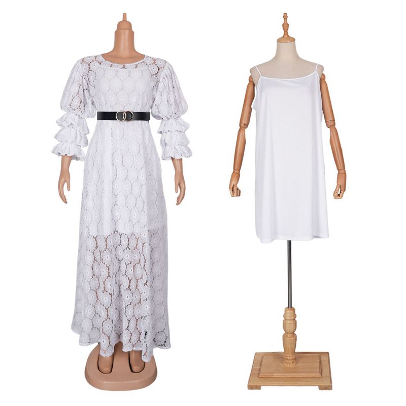 Roupas femininas Robes Plus Size Roupas femininas Vestido de renda com decote redondo_voghion.com