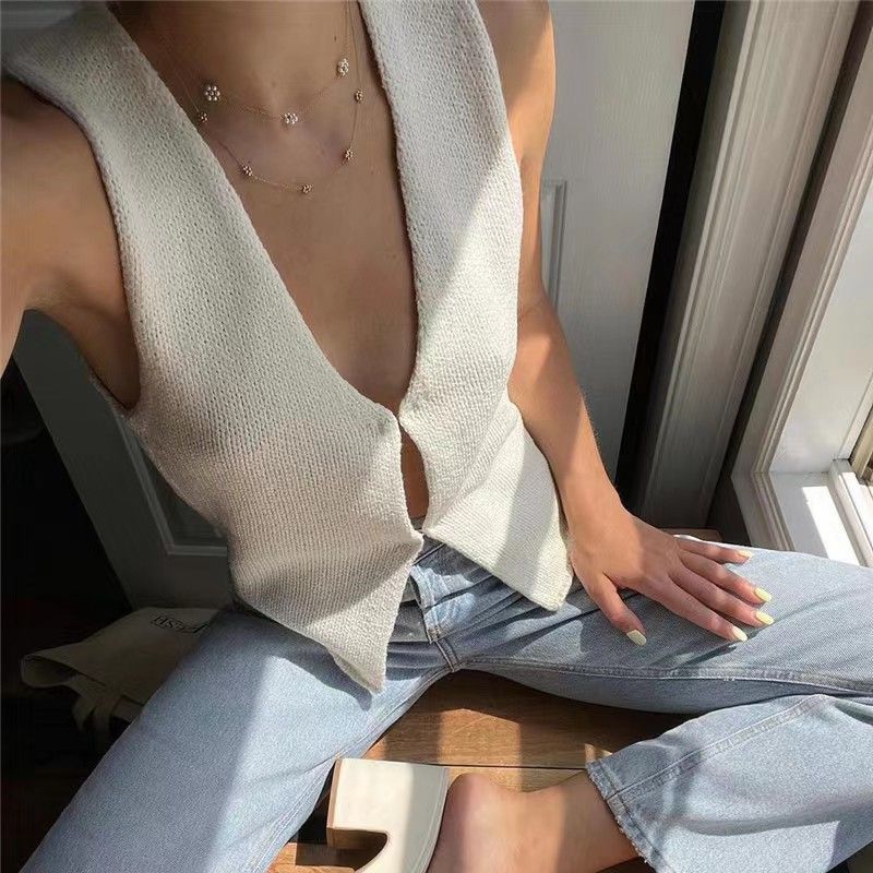 Cardigan tricoté sans manches pour femme, vêtement d'été tendance_voghion.com