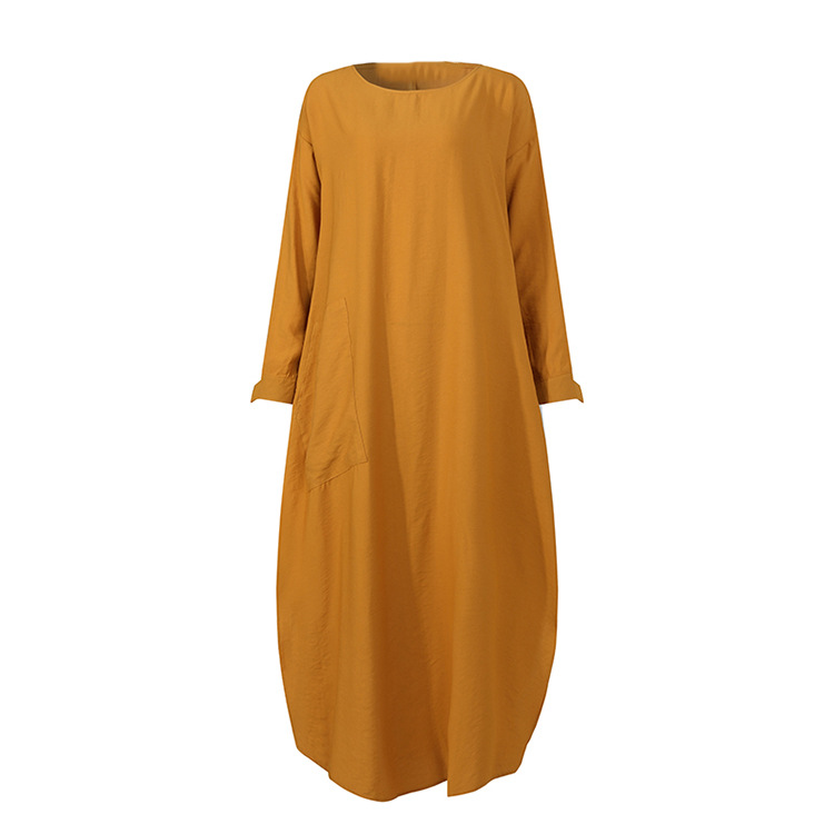 Vintage Ramadan Muslimische Damen Langes Top Kleid Abaya Split Midi Kleid Volle Ärmel Vestidos Weibliche Solide Taschen Robe Abayas_voghion.com