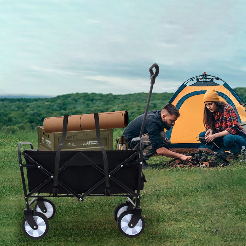 Minimeetall Strap Collapsible Foldable Wagon Cart With Strapping System, Beach Wagon , Utility Cart , Utility Wagon Grocery Cart For Camping Shopping Sports Gardeing Fishing Supports 225lbs Black_voghion.com