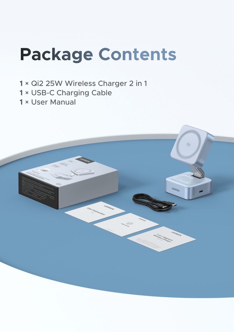 UGREEN Upgraded Qi2 25W Magnetic 2-in-1 Wireless Fast Charging Stand Mag Safe Charger For IPhone 16 17_voghion.com