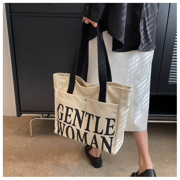 Minority Design Letter Canvas Bag Women's Single Shoulder Simple Art Lazy Large Capacity Tote Bag Women's Bag One Dropshipping_voghion.com