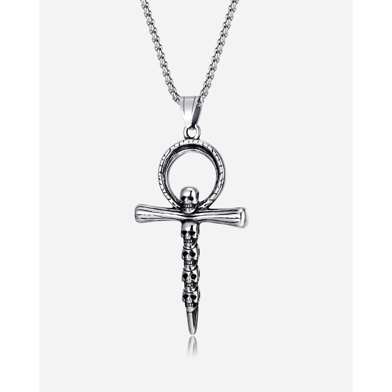 Skull Titanium Steel Men's Necklace Summer Men's Cross Pendant_voghion.com