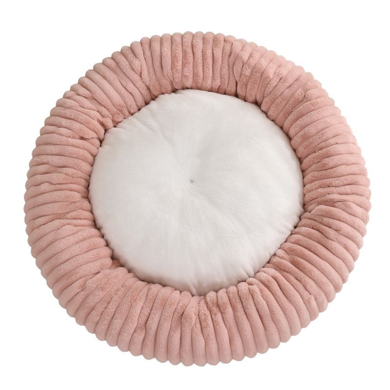 All-Season Round Dog Soft Comfortable Cat Bed Striped Plush Mat Donut Pet Nest_voghion.com