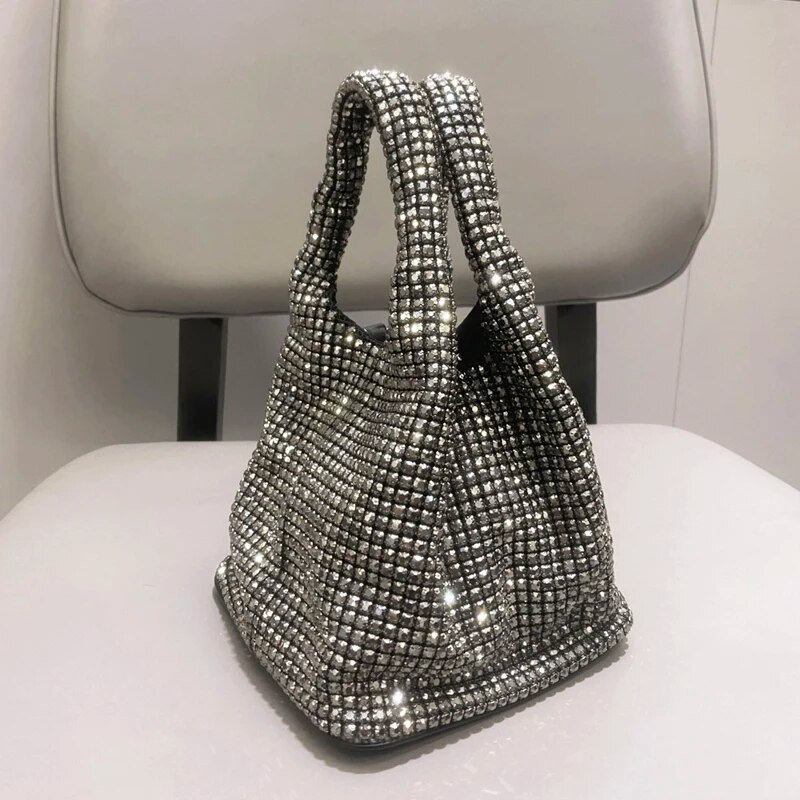 Glänsande kristall clutch-väska bucket Axelväska rhie Handgjorda plånböcker och handväskor Designer aftonclutch-väska Plånbok_voghion.com
