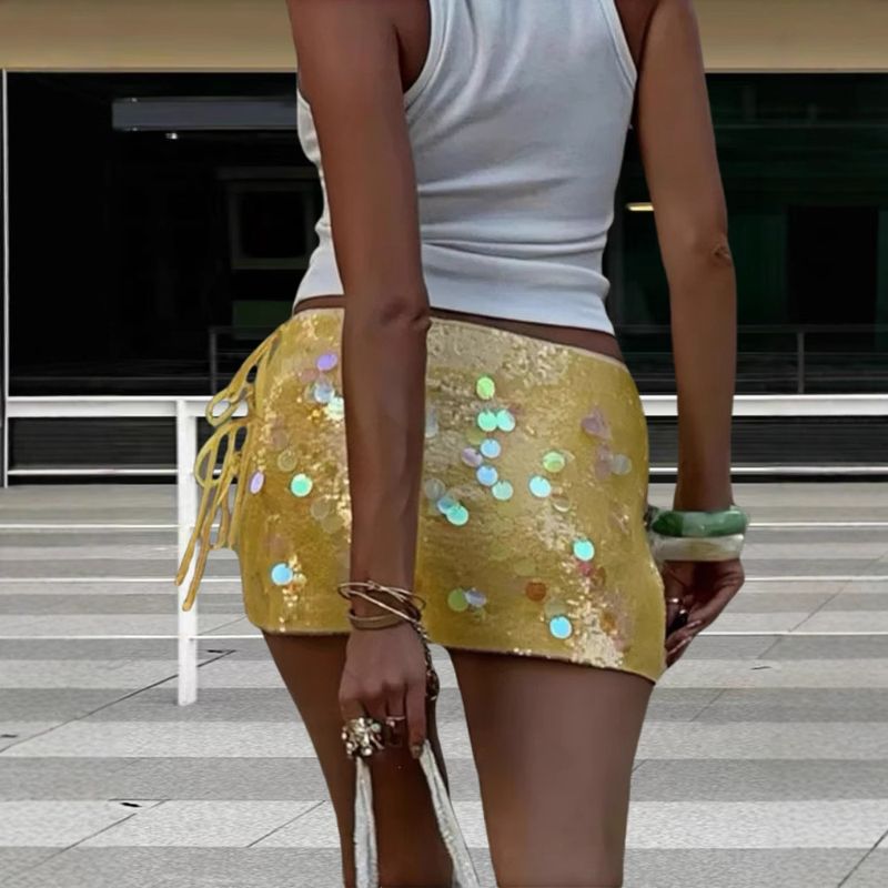 Irregular Size Sequin Side Strap For Women, Summer 2025 New Solid Color Waist Bag Hip Skirt_voghion.com