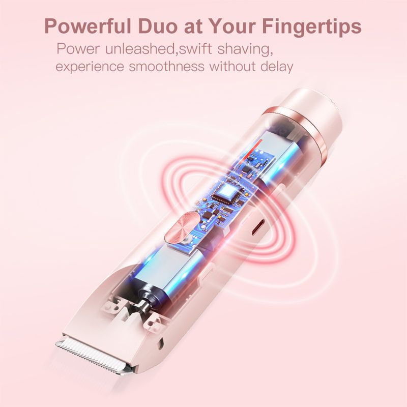 Women's 2-in-1 Painless Bikini Trimmer & Body Shaver, Cordless Rechargeable IPX5 Waterproof Grooming System For EU_voghion.com