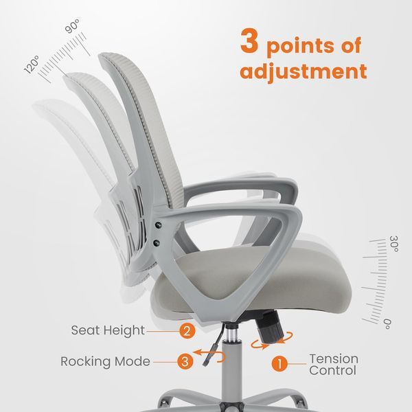 Office Computer Desk Managerial Executive Chair, Ergonomic Mid-Back Mesh Swivel Rolling Work With Wheels, Comfortable Lumbar Support, Comfy Arms For_voghion.com