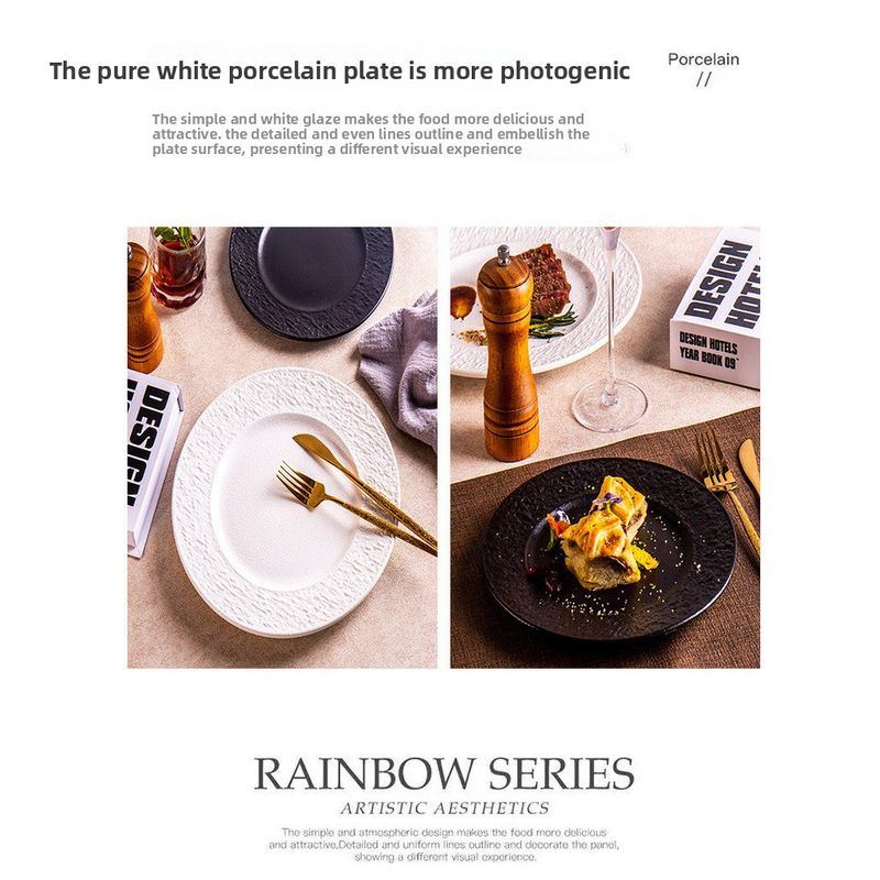 Nordic Rock Pattern Flat Ceramic Dessert Steak Simple High-end Western Dining Household Black Cabbage Plate_voghion.com