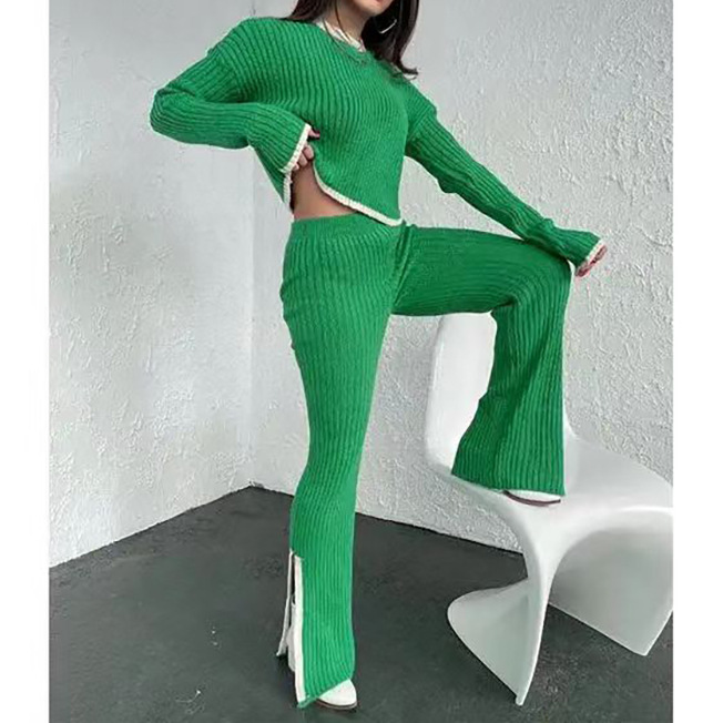 Set maglione in due pezzi con top + pantaloni in maglia a contrasto di colore nuovo stile autunno e inverno da donna_voghion.com
