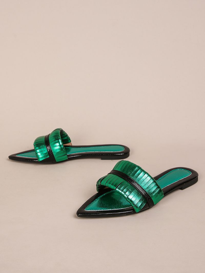 Damenschuhe Heißer Verkauf Flache Hausschuhe Sommer Neues Nischendesign Spitz Offene Spitze Breite Sandalen Mittlerer OstenGoldene Schuhe_voghion.com