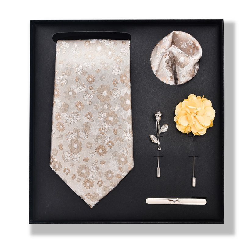 Set da uomo alla moda in tinta unita a righe con anacardi, confezione regalo da 6 pezzi, set con corsetto con fermacravatta e sciarpa quadrata_voghion.com