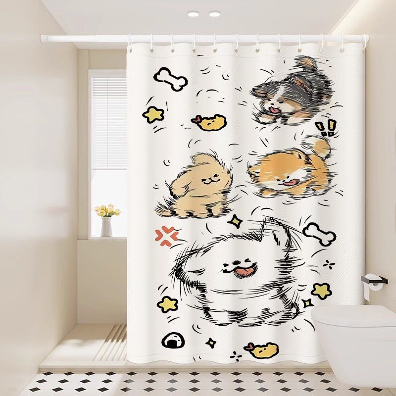 Tenda da doccia con motivo a cuccioli, stile cartoon, impermeabile, per porta, finestra, bagno_voghion.com