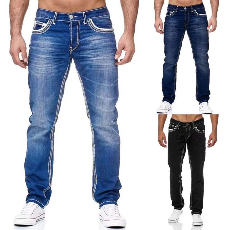 Jeans a doppia linea da uomo europei e americani, jeans altamente elastici_voghion.com