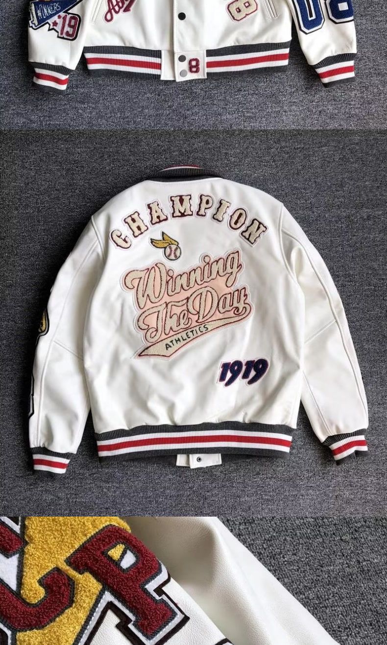 Men's Clothing New heavy industry embroidered leather jacket men's casual short jacket baseball jacket PU leather short jacket loose top ins trend_voghion.com