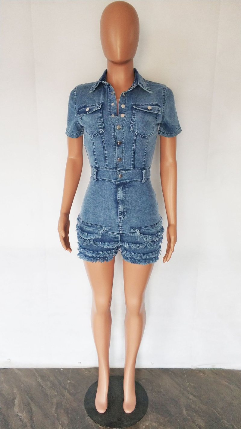 Damesmode slanke denim rompertjes met franje_voghion.com